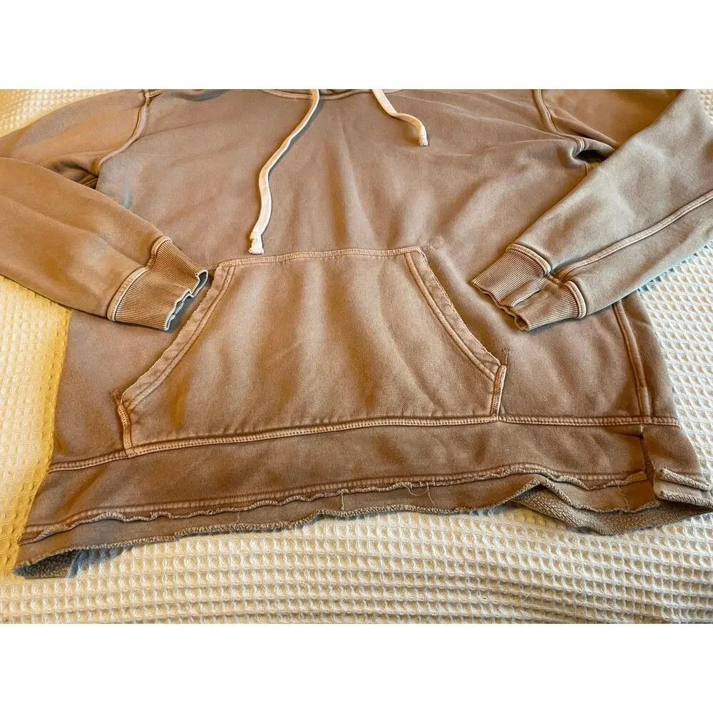Free People We The Free Zuma Hoodie Sweatshirt Washed Brown Large Distressed